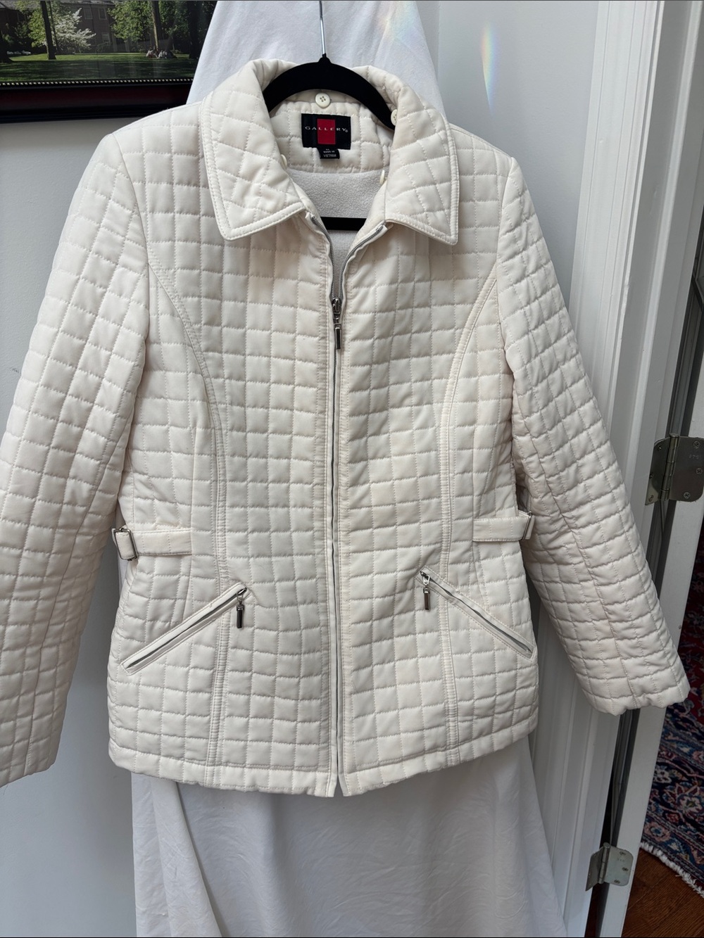 Gallery Quilted Cream Zip-Front Puffer Jacket